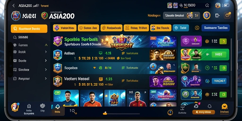 Screenshot utama yang menampilkan antarmuka aplikasi Sportsbook ASIA200.