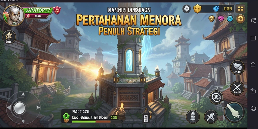 Tangkapan layar utama dari gameplay JAYATOP77 yang menampilkan menara bertahan.