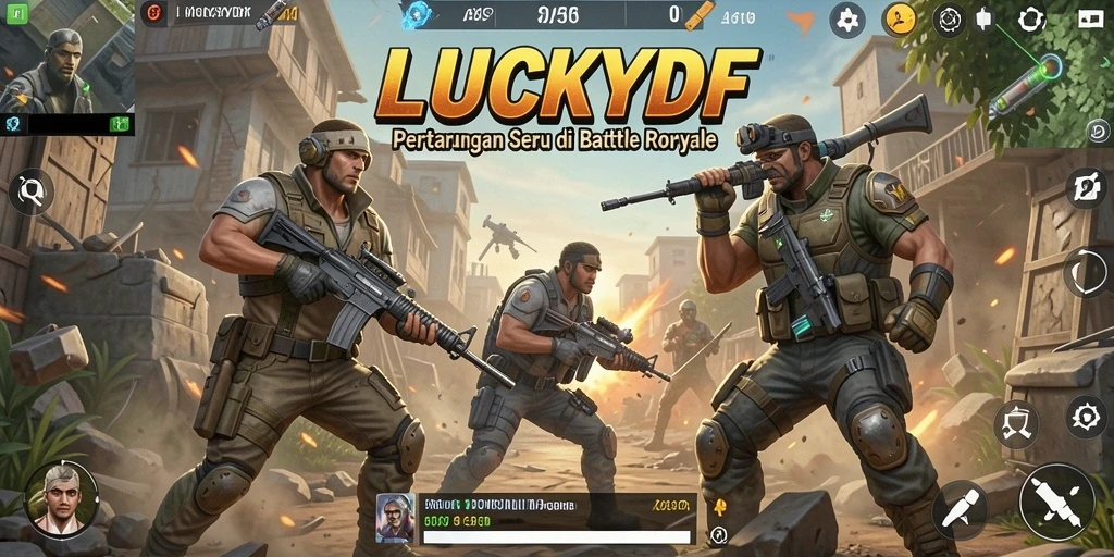 Tampilan screen game LUCKYDF dengan pertarungan Battle Royale yang mendebarkan.