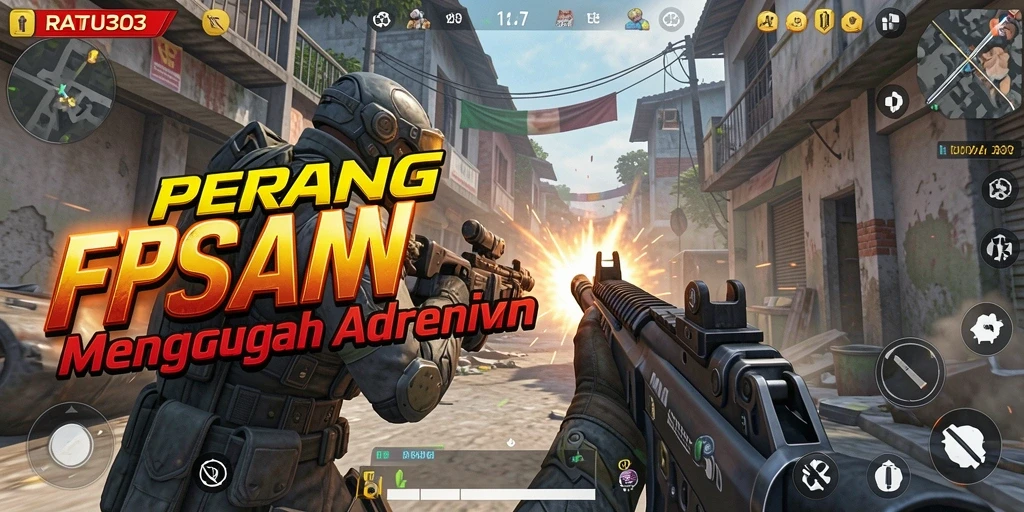 Screenshot gameplay intens RATU303 dengan pertempuran FPS yang mendebarkan.