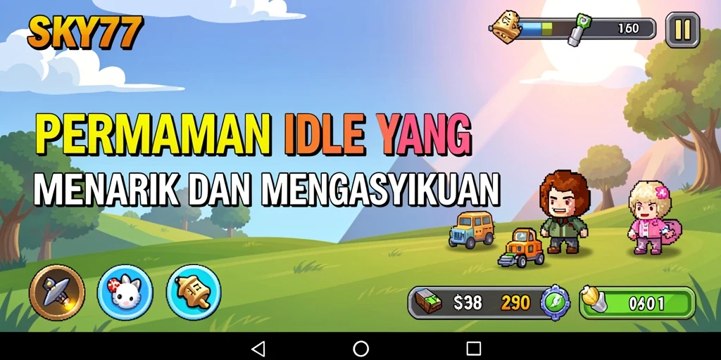 Tampilan screenshot gameplay <strong>SKY77</strong> yang menampilkan kemajuan Idle yang menarik.