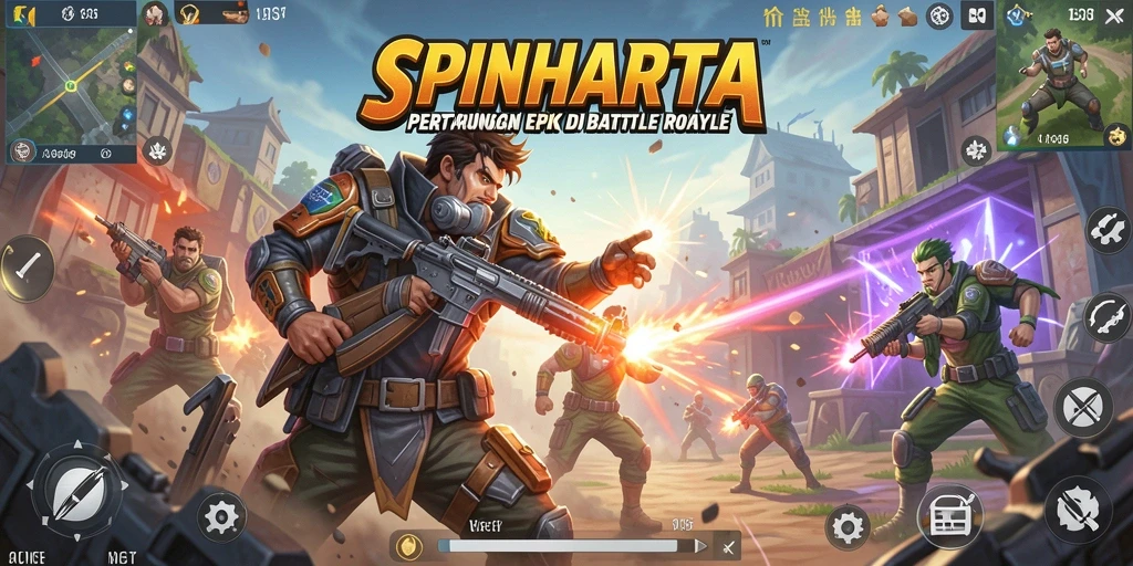 Screenshot gameplay SPINHARTA menampilkan aksi mendebarkan di arena Battle Royale.