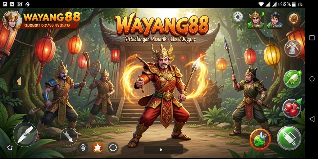Screenshot gameplay WAYANG88 menampilkan petualangan seru dengan karakter wayang.